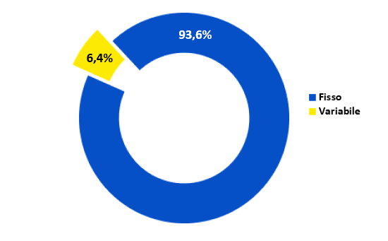 STRUTTURA TASSO DEBITO (93,6% tasso fisso, 6% tasso variabile)